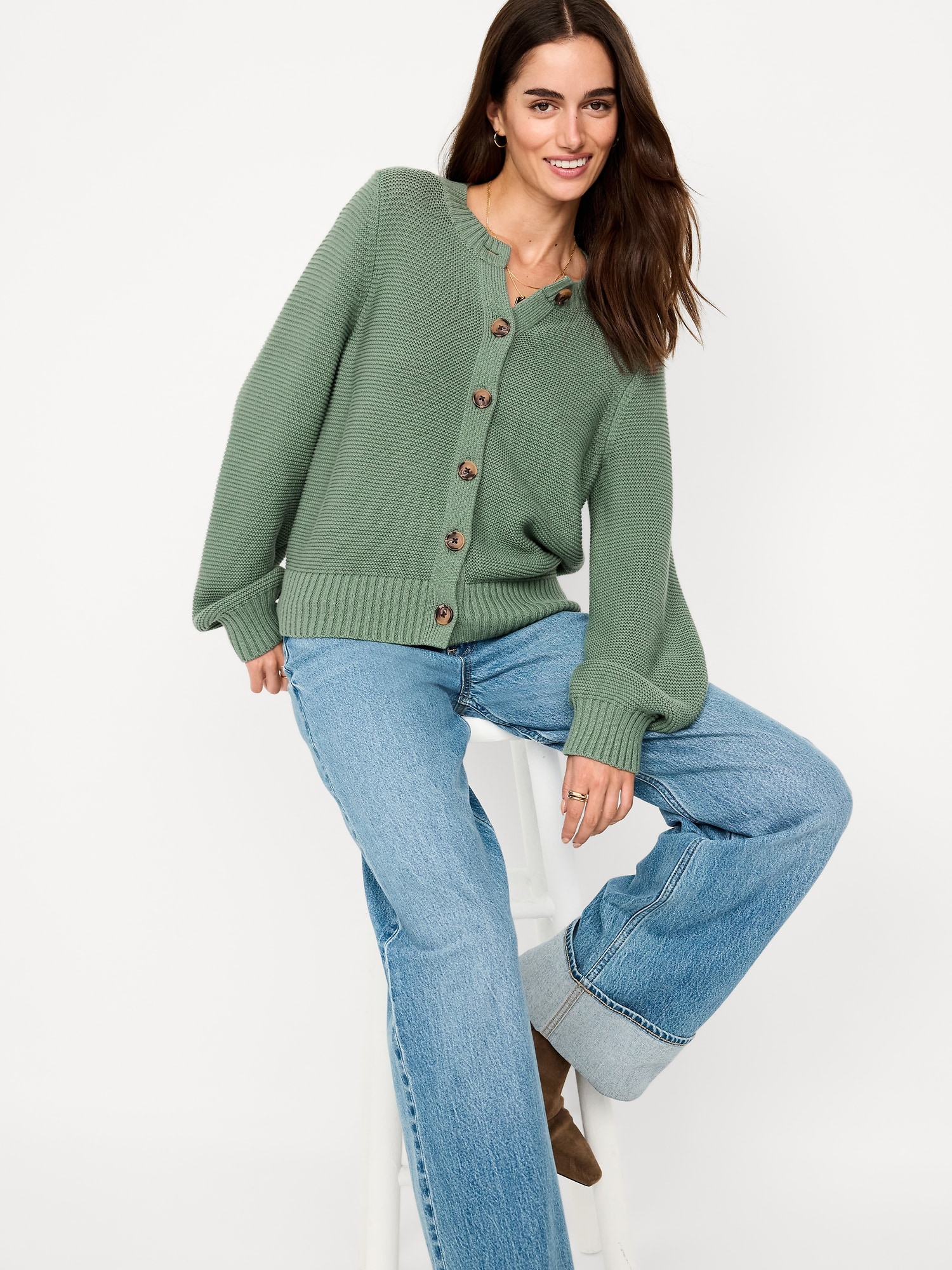 Seaside Cotton Garter-Knit Cardigan Sweater