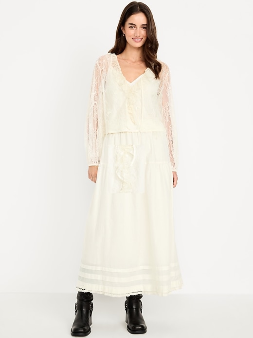 Image number 3 showing, High-Waisted Tiered A-Line Maxi Skirt