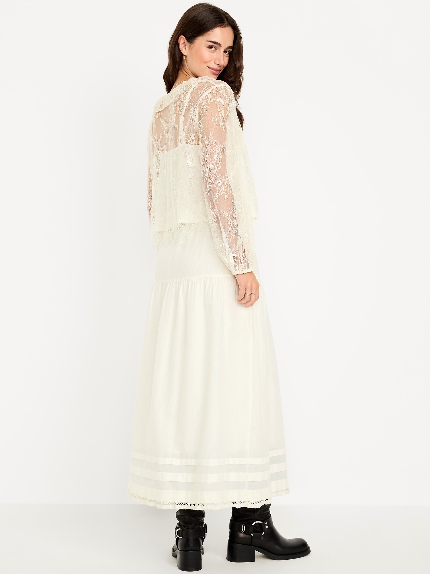 High-Waisted Tiered A-Line Maxi Skirt