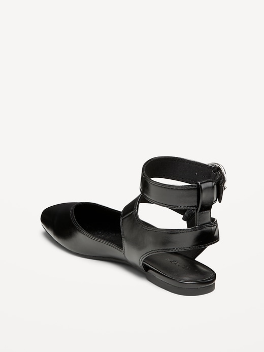 Image number 4 showing, Faux-Leather Double Ankle-Strap Flats for Women