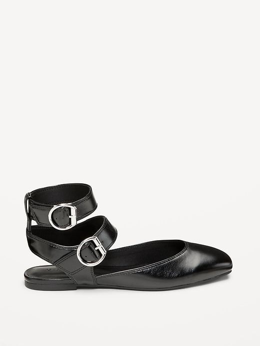 Faux-Leather Double Ankle-Strap Flats for Women