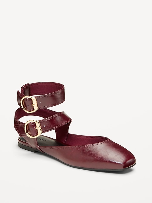 Image number 1 showing, Faux-Leather Double Ankle-Strap Flats for Women