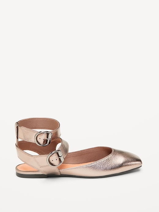 Image number 3 showing, Faux-Leather Double Ankle-Strap Flats for Women