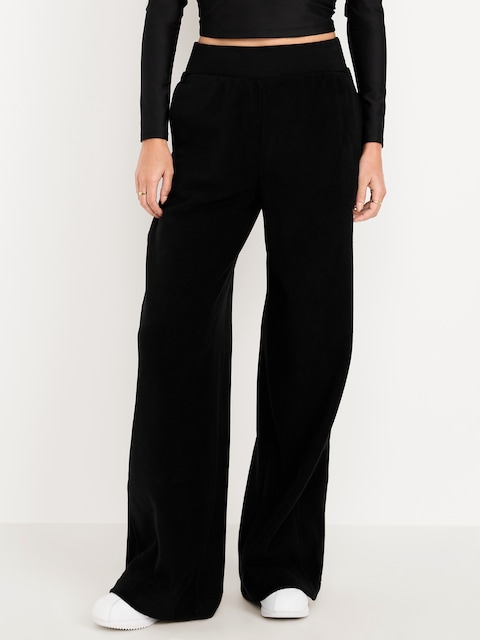 Extra High-Waisted Microfleece Wide-Leg Pants - Black Jack