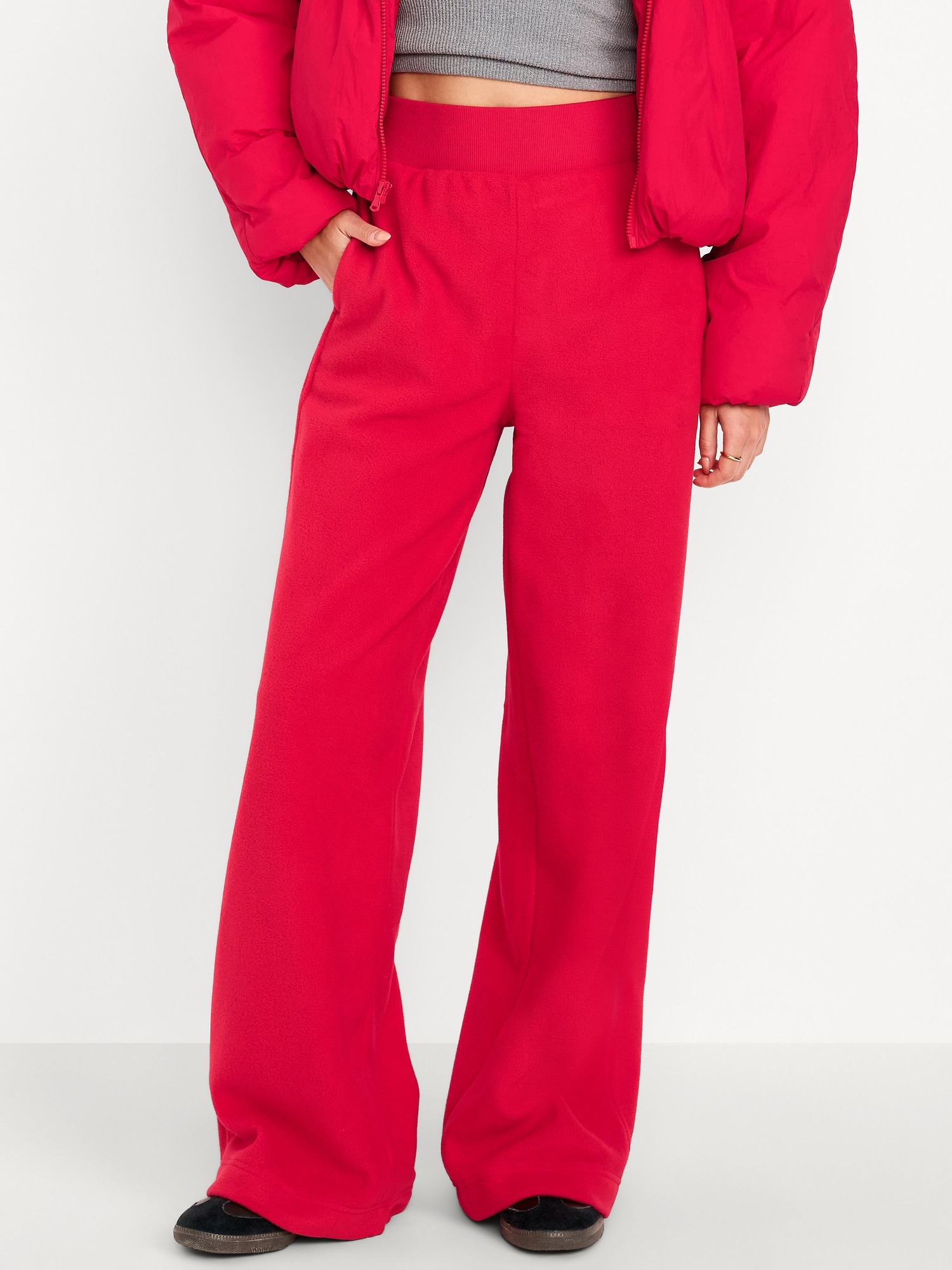 Extra High-Waisted Microfleece Wide-Leg Pants