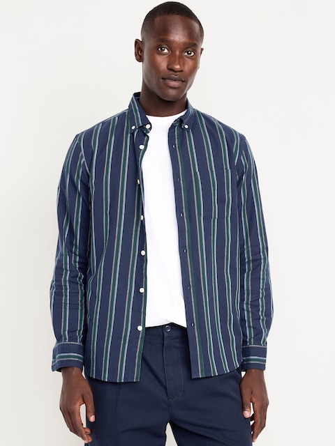 Classic Fit Everyday Oxford Shirt - Navy/Green Stripe
