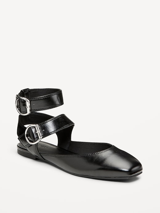Image number 1 showing, Faux-Leather Double Ankle-Strap Flats for Women