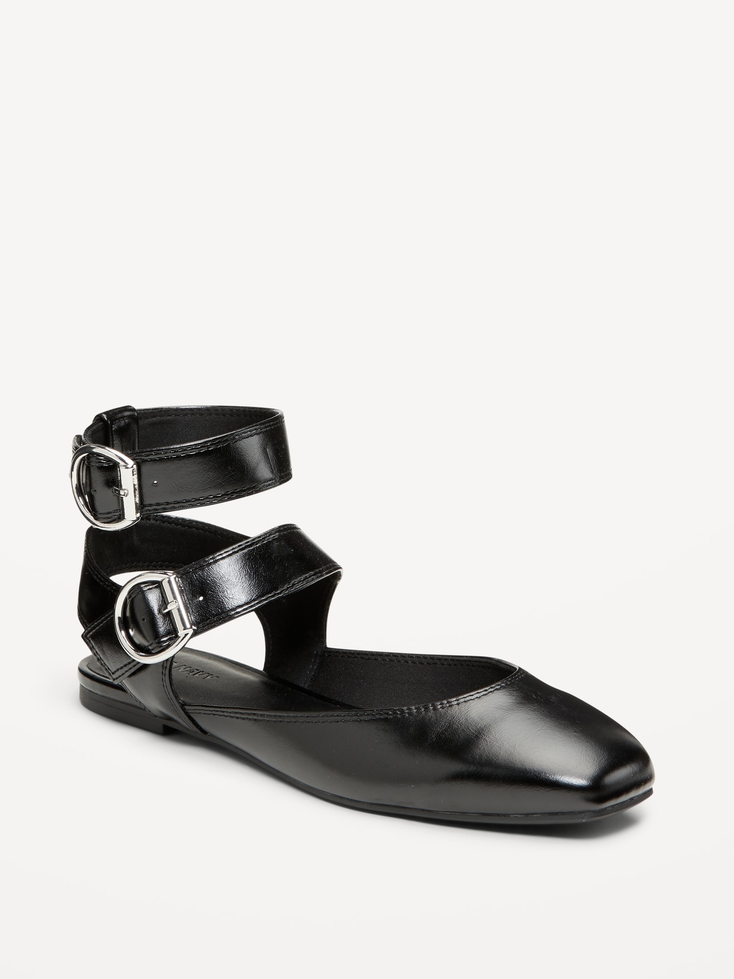 Faux-Leather Double Ankle-Strap Flats for Women