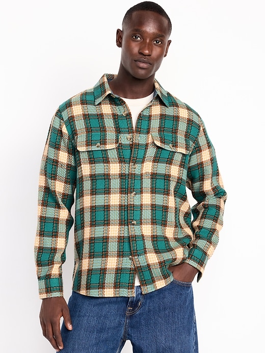 Image number 1 showing, Loose Fit Textured Plaid Pocket Shirt