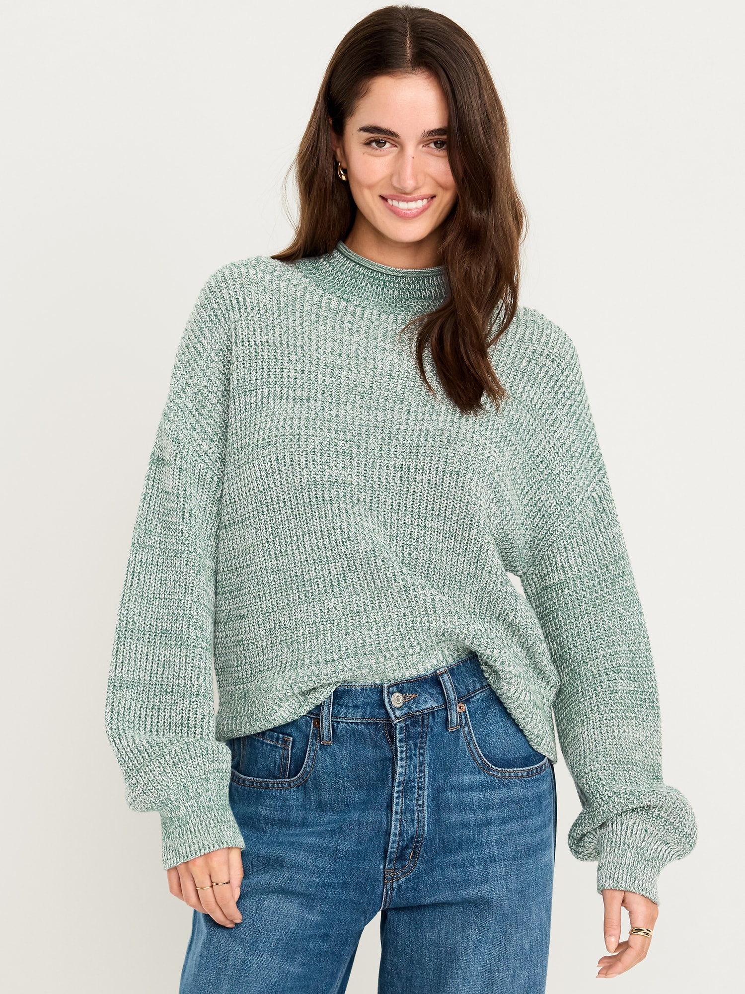 Roll-Neck Marled Knit Sweater