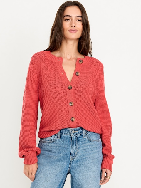 Garter-Knit Cardigan Sweater