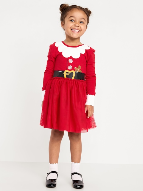 Fit and Flare Long-Sleeve Tutu Dress for Toddler Girls - Mrs Claus