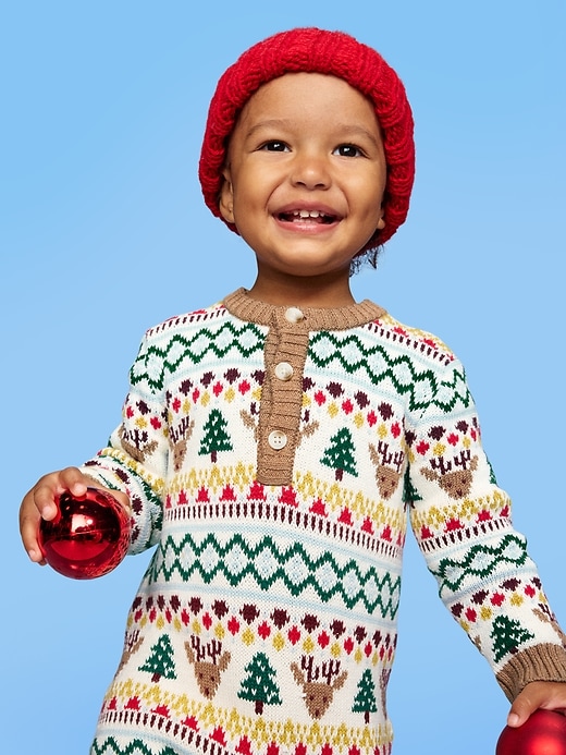 Image number 4 showing, Long-Sleeve Sweater-Knit Henley One-Piece for Baby