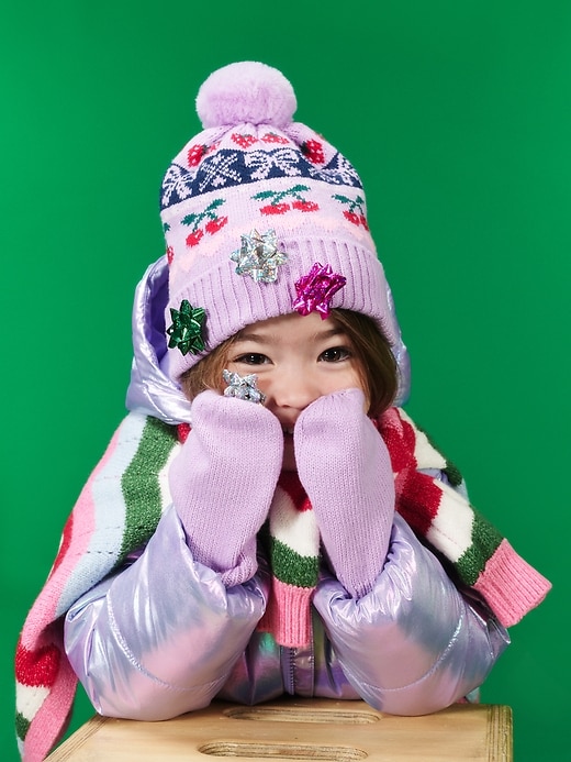 Image number 3 showing, Pom-Pom Beanie and Mittens Set for Toddler Girls
