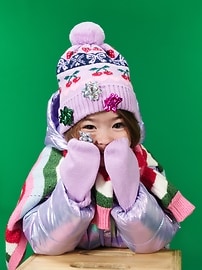 Image number 3 showing, Pom-Pom Beanie and Mittens Set for Toddler Girls