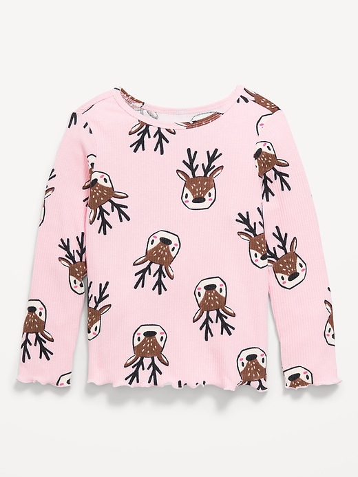 Image number 1 showing, Printed Long-Sleeve Ribbed Top for Toddler Girls