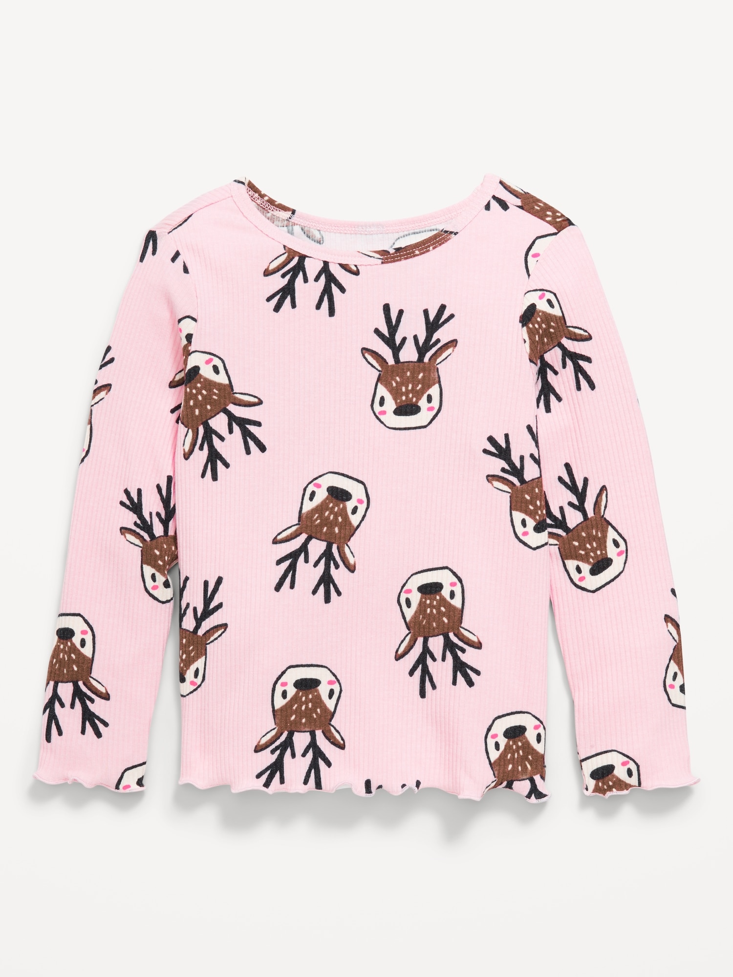 Printed Long-Sleeve Ribbed Top for Toddler Girls