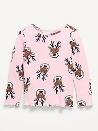 Image number 1 showing, Printed Long-Sleeve Ribbed Top for Toddler Girls