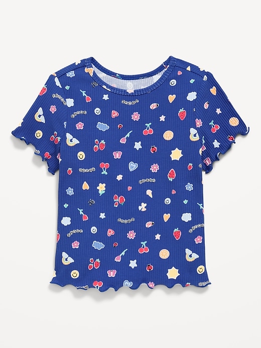 Image number 1 showing, Printed Short-Sleeve Lettuce-Edge T-Shirt for Toddler Girls