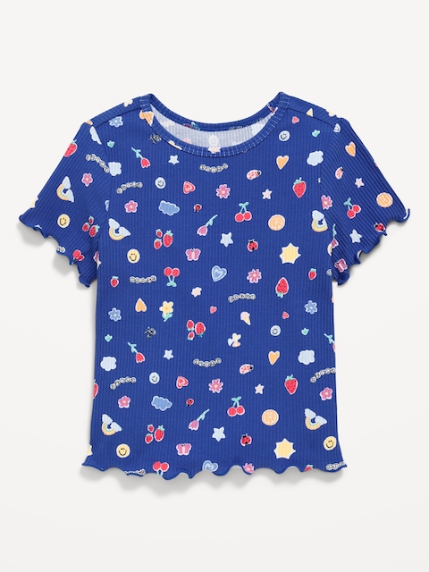 Printed Short-Sleeve Lettuce-Edge T-Shirt for Toddler Girls