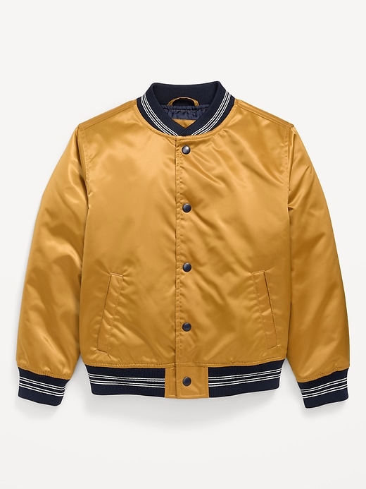 Image number 1 showing, Button-Front Satin Bomber Jacket for Boys