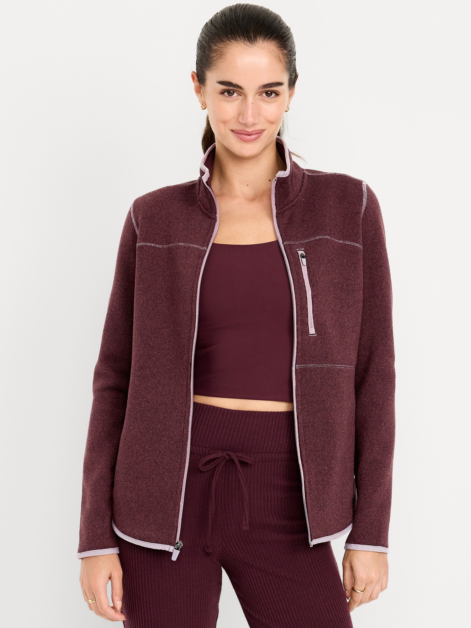 Sweater-Knit Fleece Zip Jacket