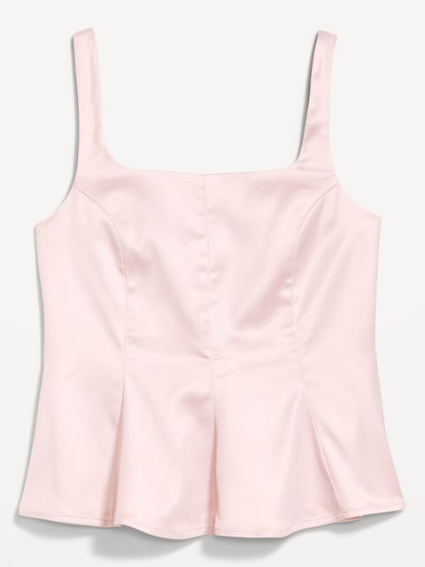 Square-Neck Satin Peplum Top