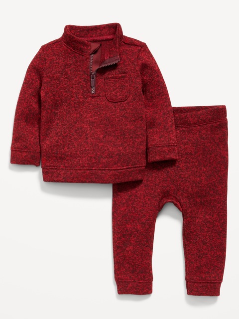 Sweater-Fleece Half-Zip and Pants Set for Baby