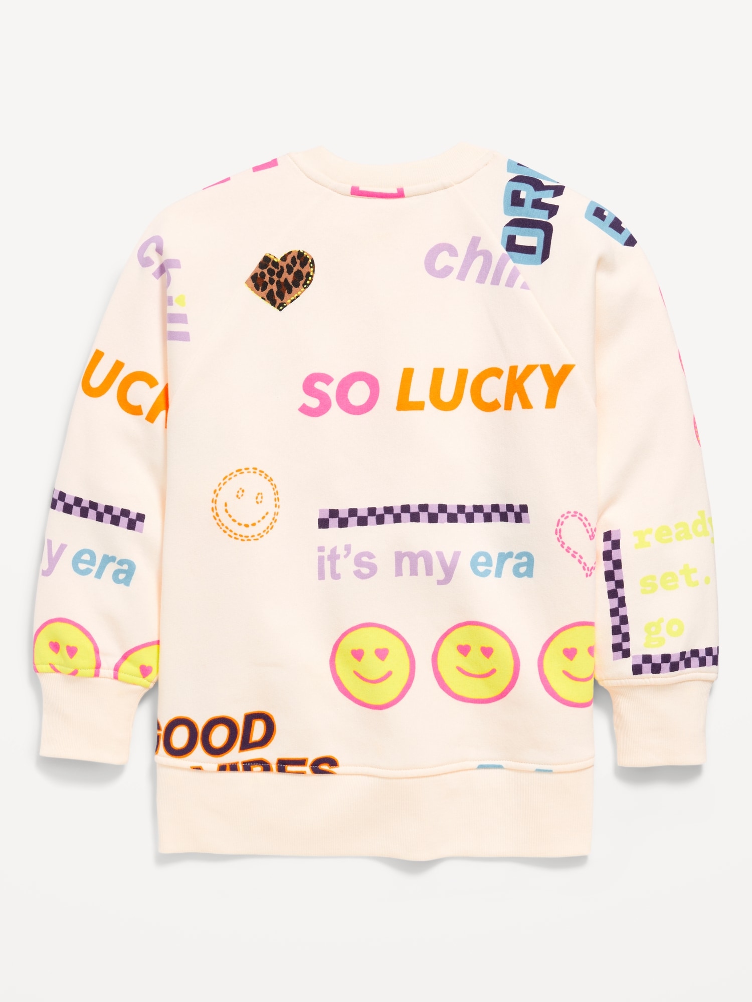 Oversized French Terry Graphic Tunic Sweatshirt for Girls