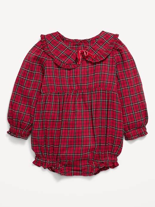 Image number 1 showing, Long-Sleeve Plaid Collared One-Piece Romper for Baby