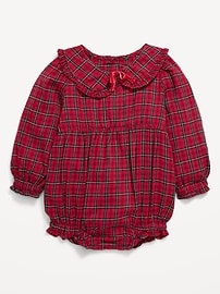 Image number 1 showing, Long-Sleeve Plaid Collared One-Piece Romper for Baby