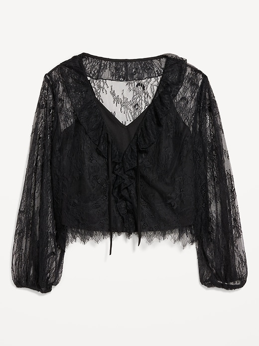 Image number 7 showing, Long-Sleeve Lace V-Neck Top