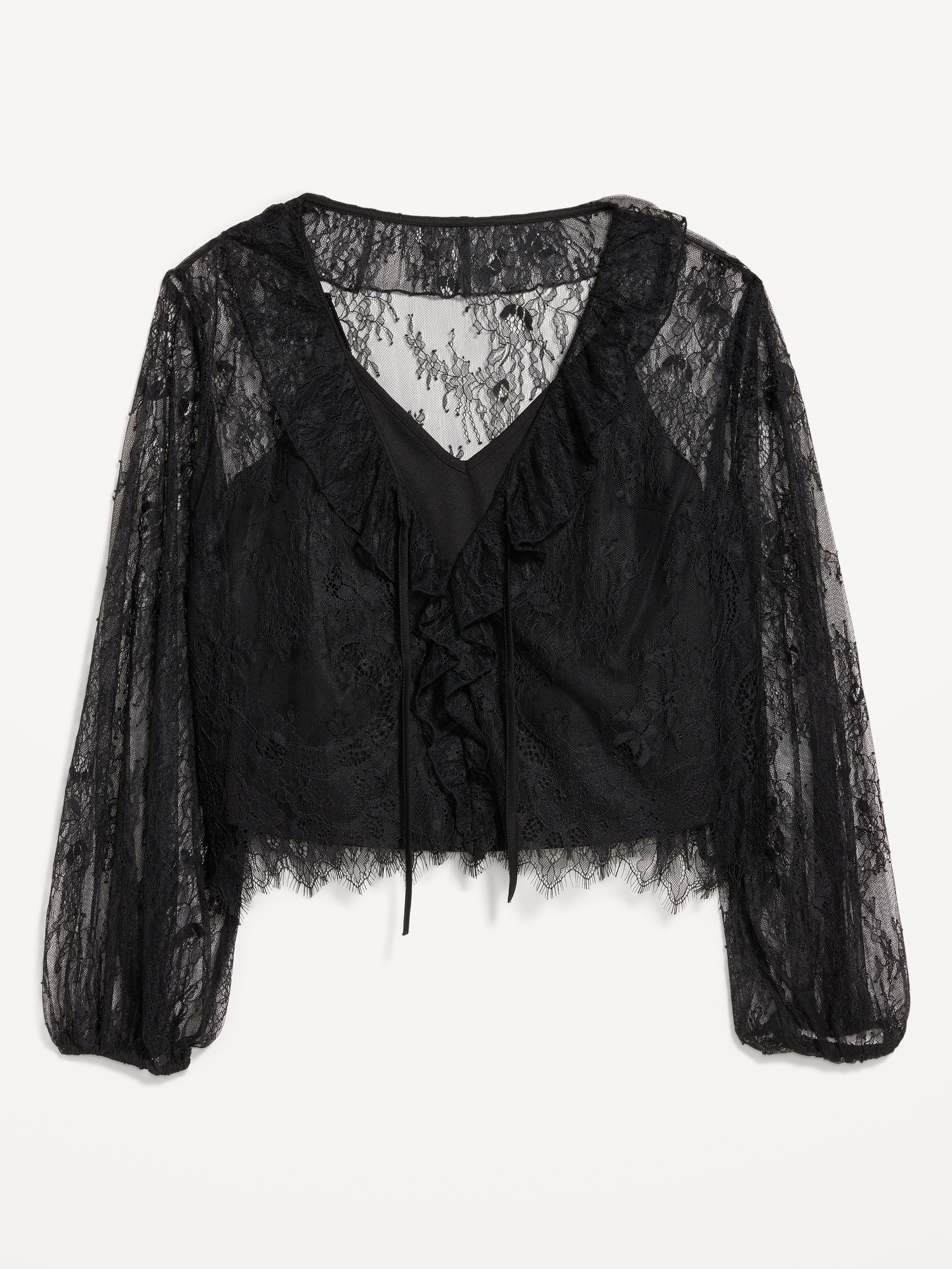 Long-Sleeve Lace V-Neck Top
