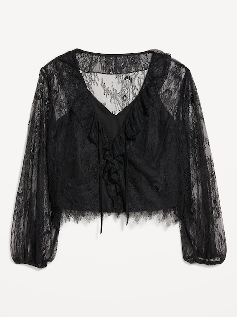 Long-Sleeve Lace V-Neck Top