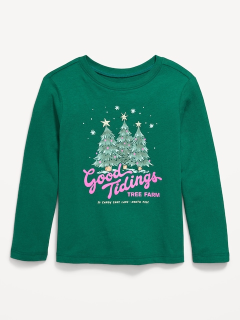Long-Sleeve Holiday Graphic T-Shirt for Toddler Girls