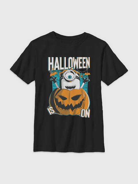 Minions Halloween Is On Graphic T-Shirt for Kids - Black