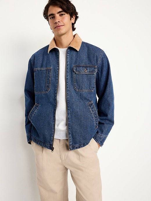 Image number 3 showing, Sherpa-Lined Workwear Zip Jean Jacket