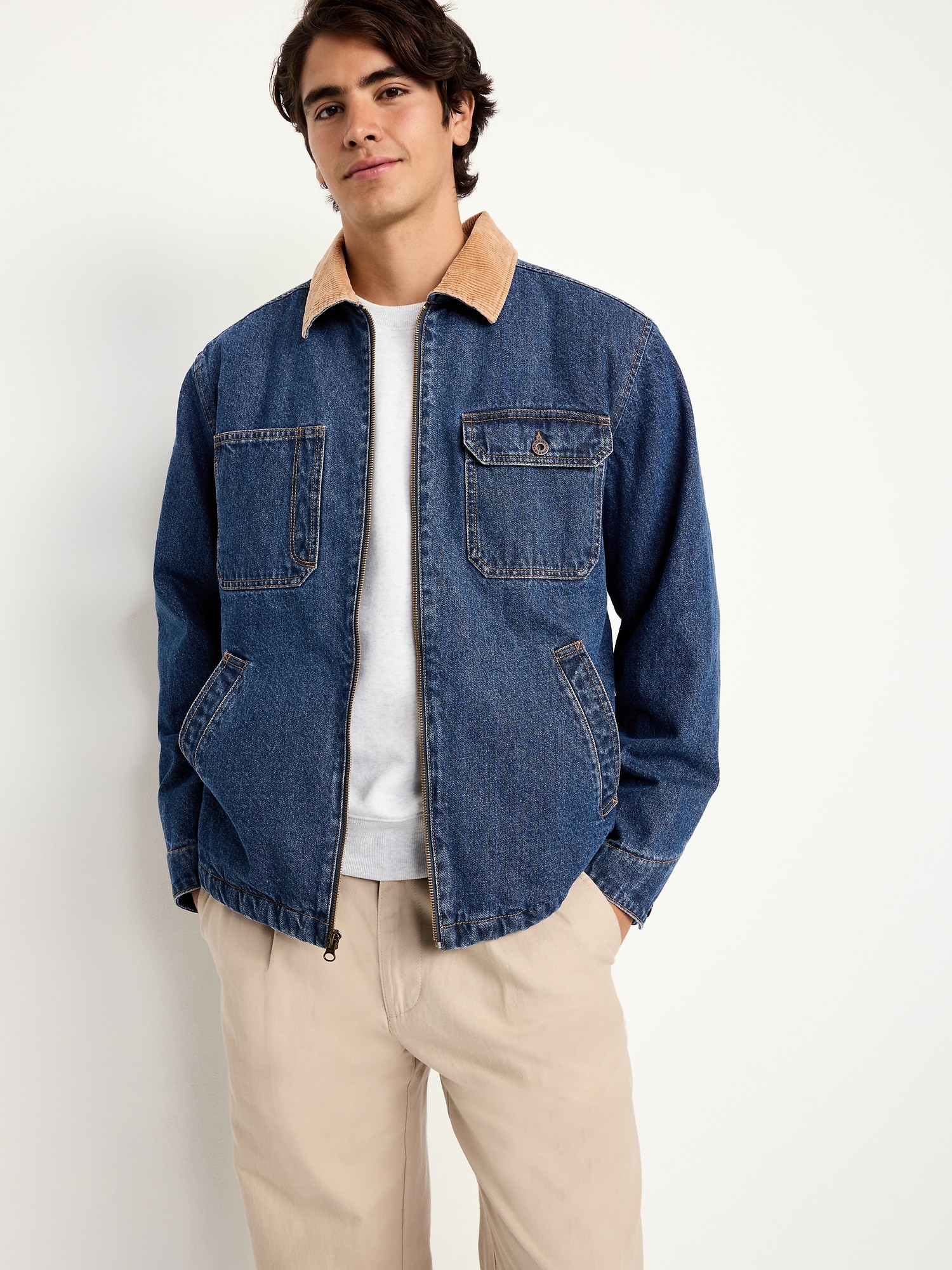 Sherpa-Lined Workwear Zip Jean Jacket | Old Navy