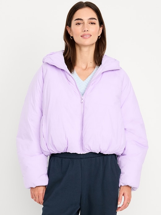 Image number 1 showing, Water-Resistant Cropped Zip Puffer Jacket