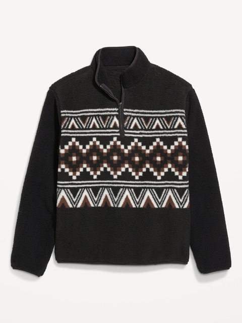 Printed Sherpa Quarter-Zip Pullover - Black Geo