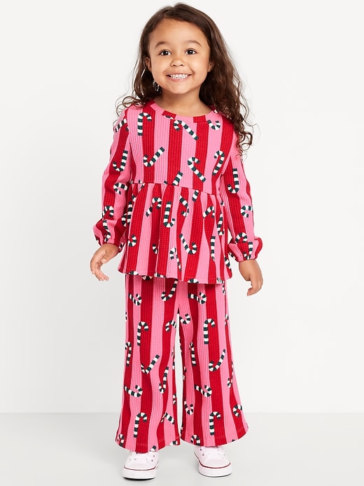 Image number 1 showing, Waffle-Knit Peplum Top and Pants Set for Toddler Girls