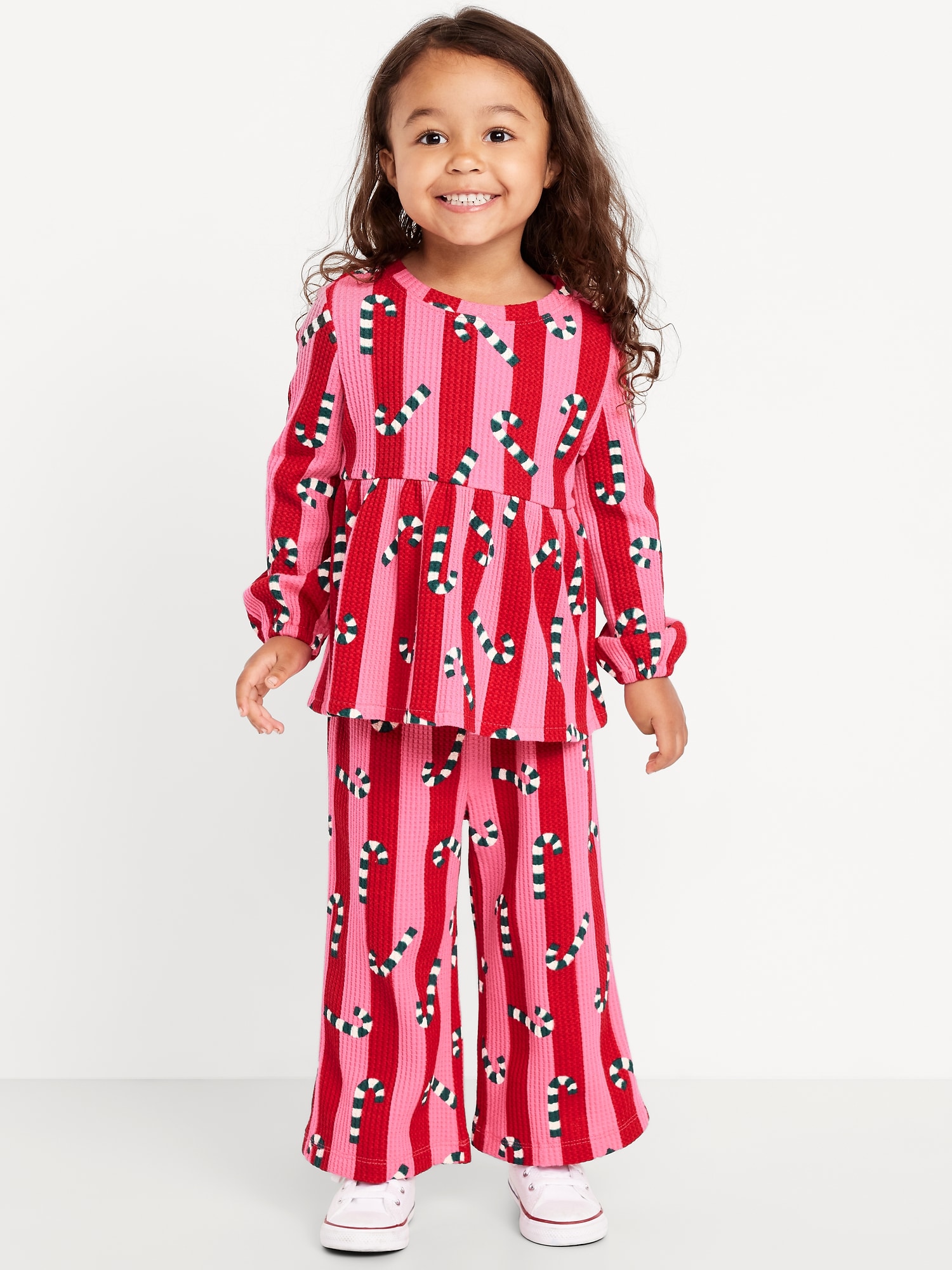 Waffle-Knit Peplum Top and Pants Set for Toddler Girls
