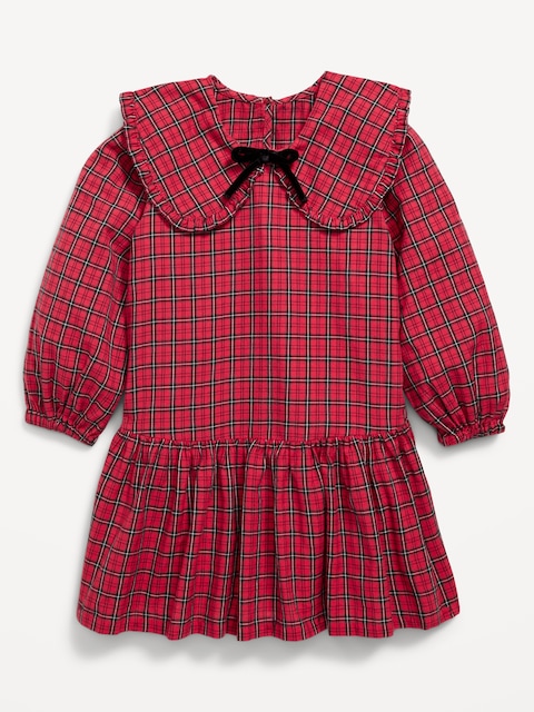 Long-Sleeve Plaid Collared Dress for Toddler Girls