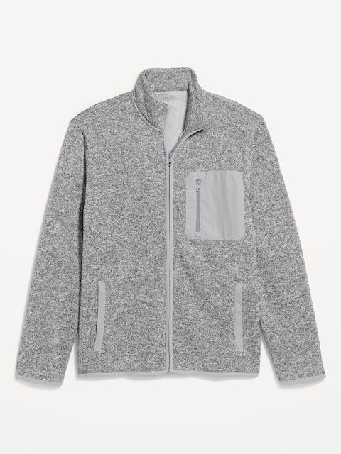 Sherpa-Lined Fleece-Knit Jacket