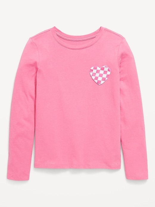Image number 1 showing, Softest Long-Sleeve Heart-Pocket T-Shirt for Girls