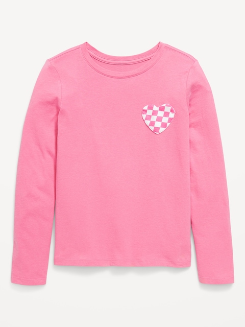 Softest Long-Sleeve Heart-Pocket T-Shirt for Girls - Rose Claret