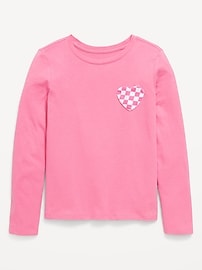 Image number 1 showing, Softest Long-Sleeve Heart-Pocket T-Shirt for Girls