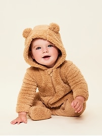 Image number 1 showing, Hooded Critter Footed Sherpa One-Piece for Baby
