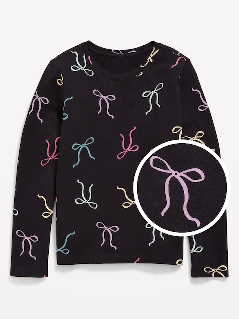 Softest Printed Long-Sleeve T-Shirt for Girls - Bows