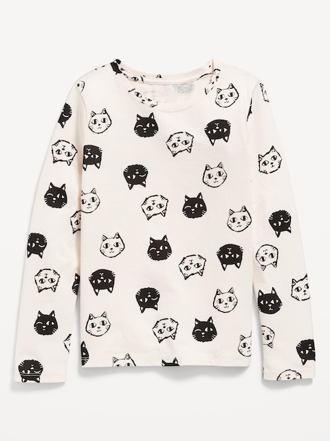 Softest Printed Long-Sleeve T-Shirt for Girls - Black Cat